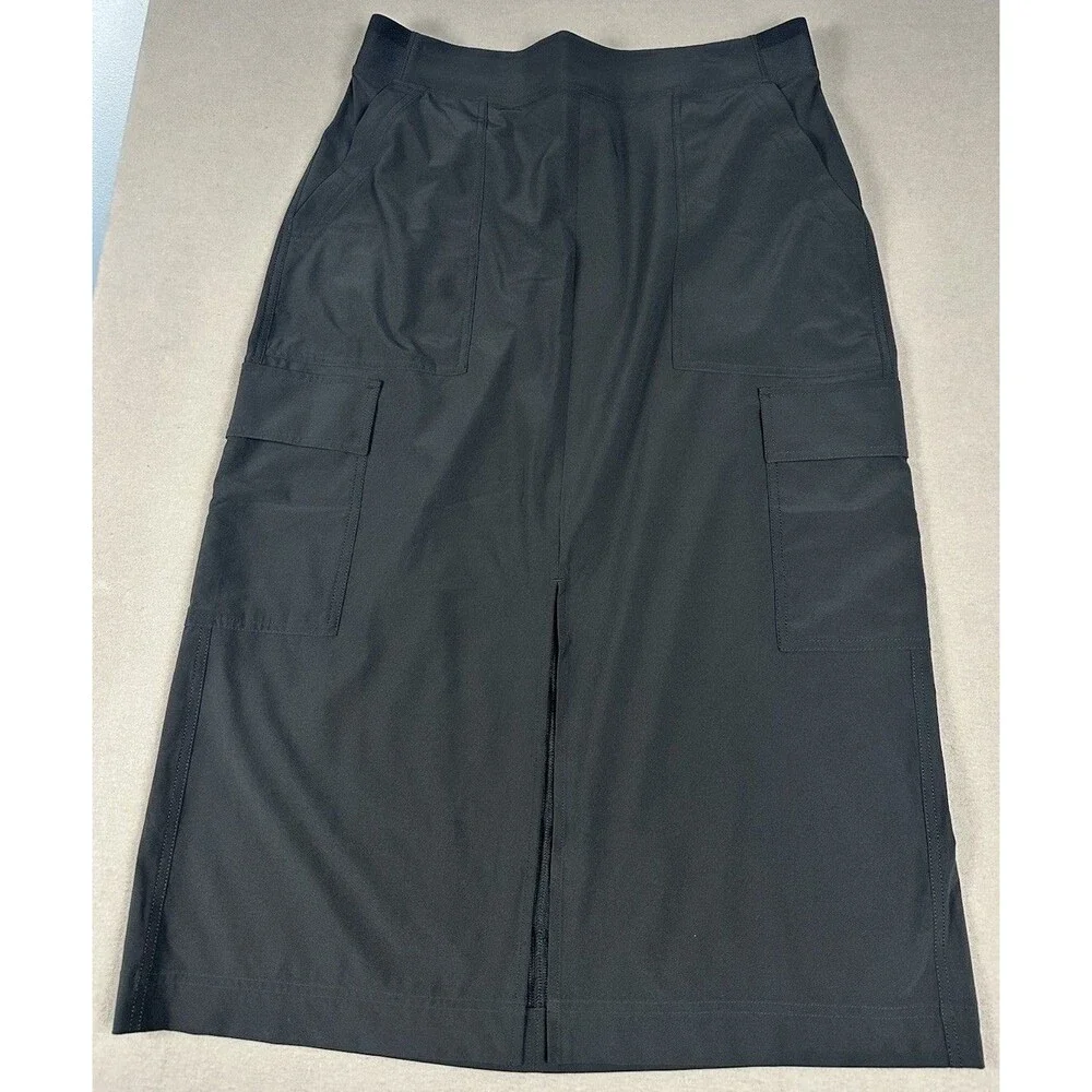 Athleta Brooklyn Heights Cargo Skirt Black Midi Stretch 14 Travel Gorpcore